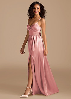 Azazie Zeya Bridesmaid Dresses Dusty Rose A-Line Pleated Metallic Satin Dress image5