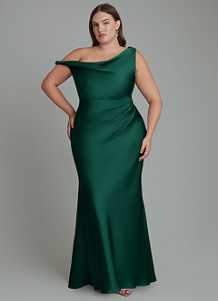 Azazie Emerson Brudtärnklänningar Klänning av Sjöjungfru i Stretch Satin Off the shoulder Smaragdgrön image9