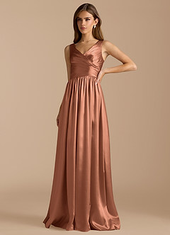 Azazie Keyla Brautjungfernkleider A-Linie Plissee Metallischer Satin Kleid Bronzer image5