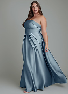 Azazie Lucienne Jurken voor bruidsmeisjes Converteerbaar Jurk van Stretch Satijn met A-lijn Strapless Stoffig Blauw image12
