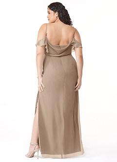 Azazie Emeralda Bridesmaid Dresses Taupe Sheath Off the Shoulder Chiffon Dress image8
