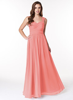 Azazie Zapheira Bridesmaid Dresses Coral A-Line Ruched Chiffon Dress image1