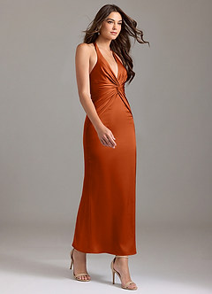 Azazie Valerie 신부 들러리 드레스 인어 주름진 스트레치 새틴 발목 길이 드레스 image4