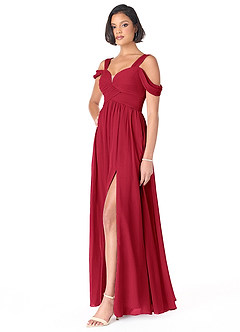 Azazie Lianne Bridesmaid Dresses Scarlet A-Line Off the Shoulder Chiffon Dress image3