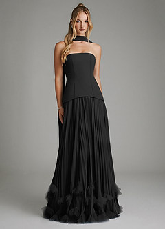 Azazie Alex Bridesmaid Dresses Black A-Line Corset Chiffon Dress image1