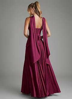 Azazie Stephanie Bridesmaid Dresses Red Plum A-Line Corset Stretch Satin Dress image9