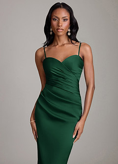 Azazie Sonora Brudtärnklänningar Klä av Tubklänning i Stretch Satin Axelbandslös Mörkgrön image3