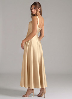 Azazie Shaude Bridesmaid Dresses Champagne A-Line Pleated Stretch Satin Dress image7