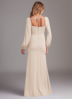 Azazie Charissa Bridesmaid Dresses White Alabaster Sheath Long Sleeve Stretch Satin Dress image8