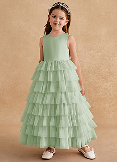 Azazie Twinkle Toes Flower Girl Dresses Dusty Sage A-Line Bow Tulle Dress image2