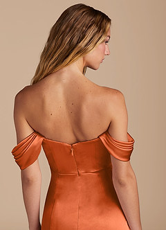 Azazie Amyra Bridesmaid Dresses Burnt Orange Mermaid Sweetheart Neckline Metallic Satin Convertible Dress image3