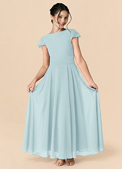 Azazie Payton Junior Sea Glass A-Line Bow Chiffon Dress image3