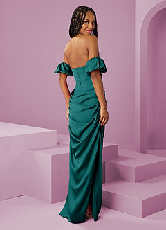 Barbie ♥ Azazie Robes de demoiselle d'honneur Robe Fourreau Convertible en Satin extensible Épaule décolletée Paon image2