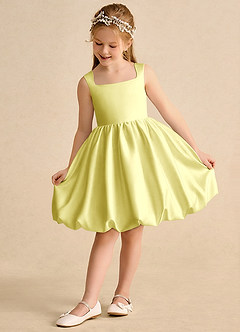 Azazie Nirvana Robe Demoiselle D'honneur Fillette Robe Princesse en Mat Satiné Rayé Sorbet Citron image3