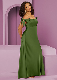Barbie ♥ Azazie Jurken voor bruidsmeisjes Converteerbaar Jurk van Stretch Satijn met Kolom Off the Shoulder Jeneverbes image11