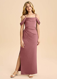 Azazie Saige Junior Amethyst Sheath Off the Shoulder Stretch Satin Dress image3