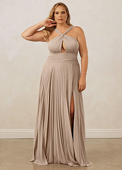 Christian Siriano Bridal for Azazie 1009 Final Sale Taupe A-Line Pleated Chiffon Dress image11