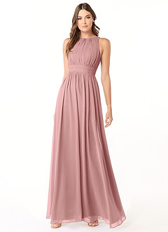 Azazie Luz Bridesmaid Dresses Dusty Rose A-Line Lace Chiffon Dress image3