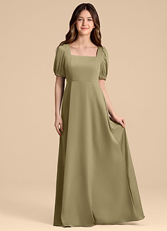 Azazie Briar Junior Moss Green A-Line Bow Stretch Satin Dress image4