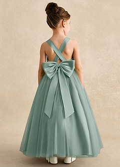 Azazie Peanut Flower Girl Dresses Silver Sage A-Line Strap Tulle Dress image1