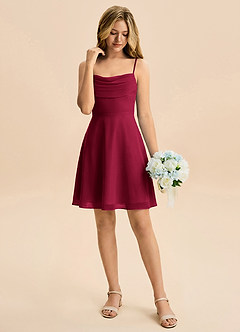 Azazie Bear Junior Burgundy A-Line Pleated Chiffon Dress image3
