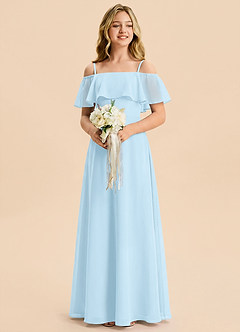Azazie Maggie Junior Sky Blue A-Line Off the Shoulder Chiffon Dress image4