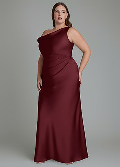 Azazie Emerson Bridesmaid Dresses Cabernet Mermaid Off the Shoulder Stretch Satin Dress image11