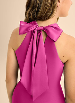 Azazie Doretta Junior Fuchsia A-Line Pleated Stretch Satin Dress image8