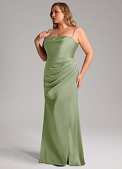 Azazie Leonis Bridesmaid Dresses Dusty Sage Mermaid Pleated Stretch Satin Convertible Dress image12