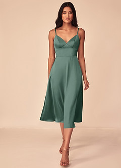 Azazie Dottie Bridesmaid Dresses Eucalyptus A-Line Stretch Satin Dress image1