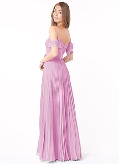 Azazie Lyney Brautjungfernkleider A-Linie Schulterfrei Chiffon Kleid Bonbonrosa image4