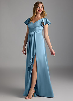 Azazie Omari Bridesmaid Dresses Steel Blue A-Line Stretch Satin Dress image5