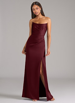 Azazie Marla Robes de demoiselle d'honneur Robe Fourreau Convertible en Satin extensible Sans bretelle Cabernet image4