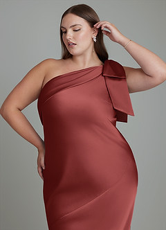Azazie Yuanna Bridesmaid Dresses Terracotta Mermaid One Shoulder Stretch Satin Dress image10