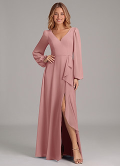 Azazie Simone Final Sale Dusty Rose A-Line Long Sleeve Chiffon Dress image3