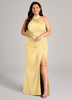 Azazie Jemma Brautjungfernkleider Etui Plissee Stretch-Satin Kleid Butter image7