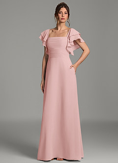 Azazie Dacia Bridesmaid Dresses Powder Pink A-Line Ruched Chiffon Dress image6