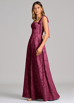 Azazie Debra Bridesmaid Dresses Mulberry A-Line with Pockets Floral Burnout Dress image3