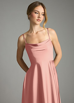 Azazie Elle Bridesmaid Dresses Rosette A-Line Pleated Stretch Satin Dress image2