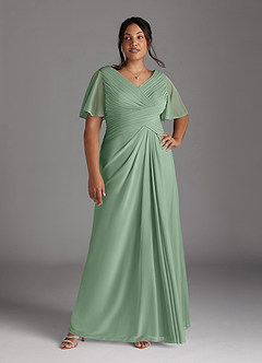 Azazie Emmeline Mother of the Bride Dresses Matcha A-Line V-Neck Pleated Mesh Dress image9