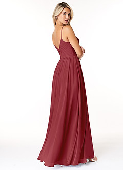 Azazie Lisbon Brautjungfernkleider A-Linie Herzausschnitt Chiffon Kleid Granatapfelrot image2