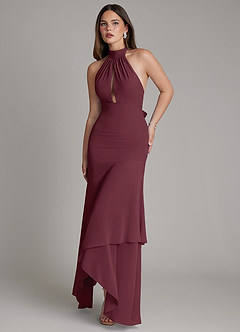 Azazie Magda Bridesmaid Dresses Cabernet Mermaid High Neck Chiffon Dress image1