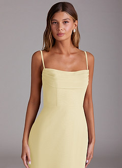 Azazie Saige Vestidos de damas de honor Vestido de Sorbete De Limón de Gasa de Corte en A Convertible con Vestidos sin tirantes image2