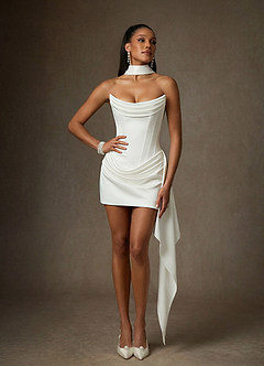 Azazie Aniko Wedding Dresses Diamond White Fit and Flare Stretch Satin Dress image3