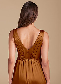 Azazie Tanicia Brautjungfernkleider A-Linie Plissee Metallischer Satin Kleid Kupfer image5
