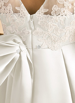 Azazie Amari Flower Girl Dresses Ivory A-Line Lace Matte Satin Dress image5