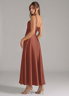 Azazie Shaude Bridesmaid Dresses Auburn A-Line Pleated Stretch Satin Dress image7