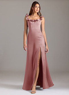 Azazie Callie Bridesmaid Dresses Dusty Rose A-Line Ruched Stretch Satin Convertible Dress image3