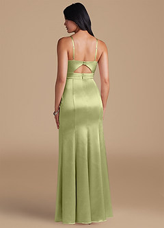 Azazie Shania Bridesmaid Dresses Pistachio Sheath Pleated Metallic Satin Dress image2