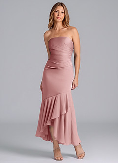 Azazie Danie Bridesmaid Dresses Dusty Rose Sheath Strapless Chiffon Dress image5